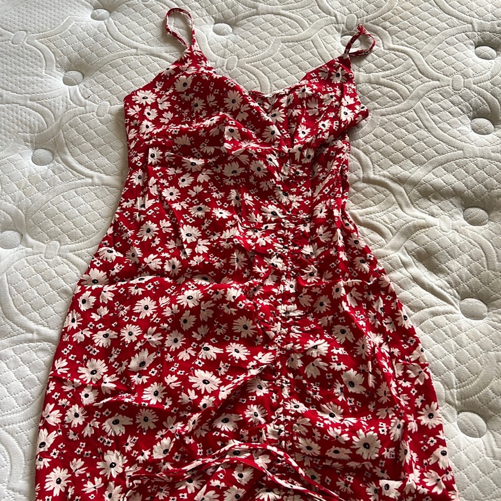 Francesca’s red sundress with scrunch detail